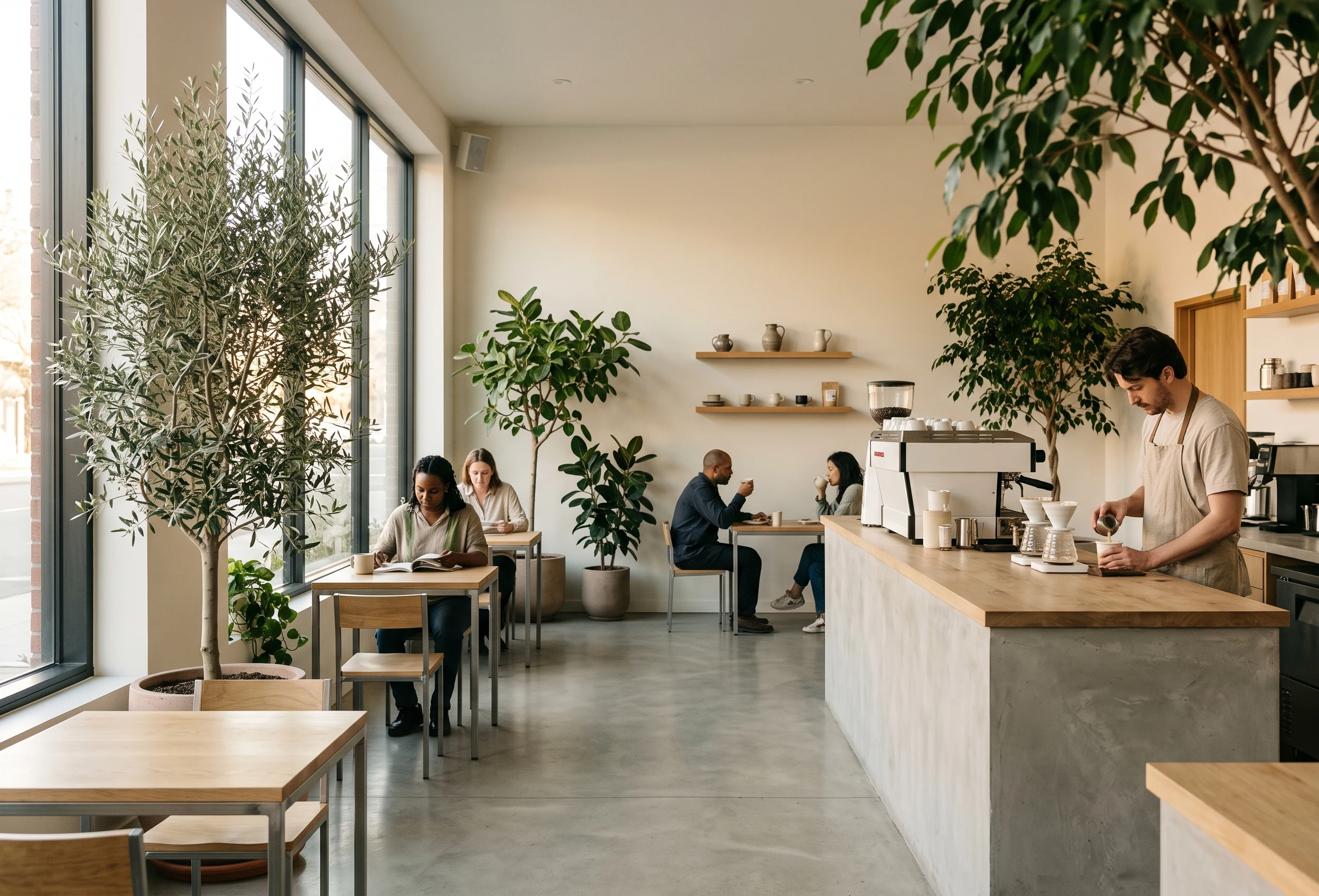 Barra de café y espacio iluminado