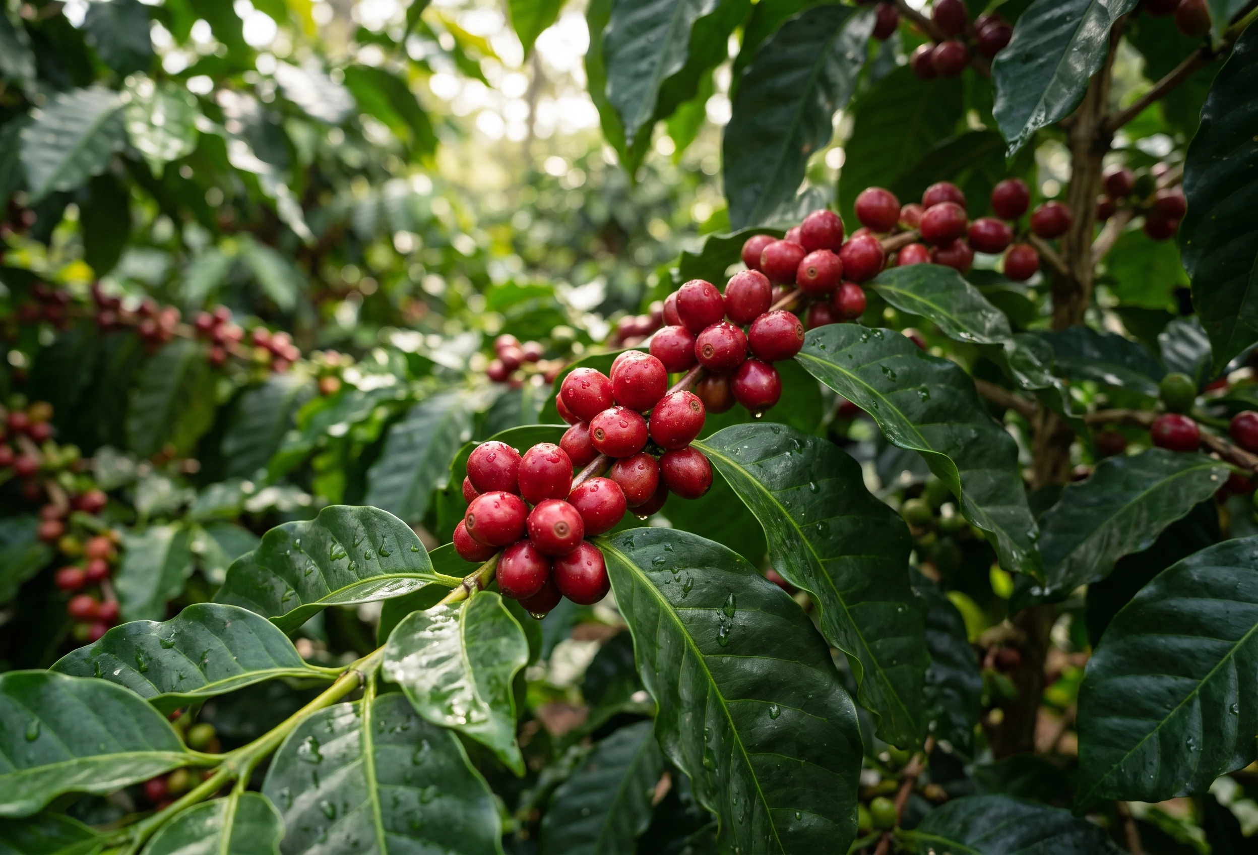 Cerezas de café cultivadas en sombra
